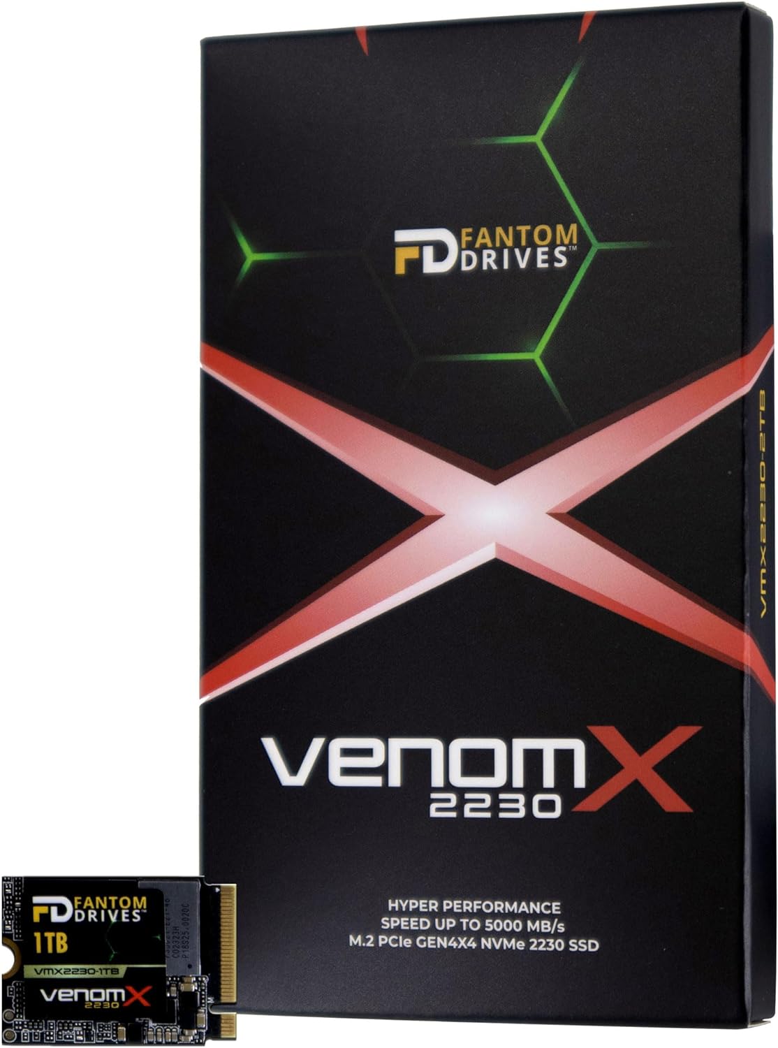 Fantom Drives VenomX 1TB High Performance M.2 2230 NVMe SSD, PCIe Gen4 x 4, Compatible with Steam Deck, ASUS ROG Ally, Mini PCs, Read speeds up to 5100MB/s (VMX2230-1TB)