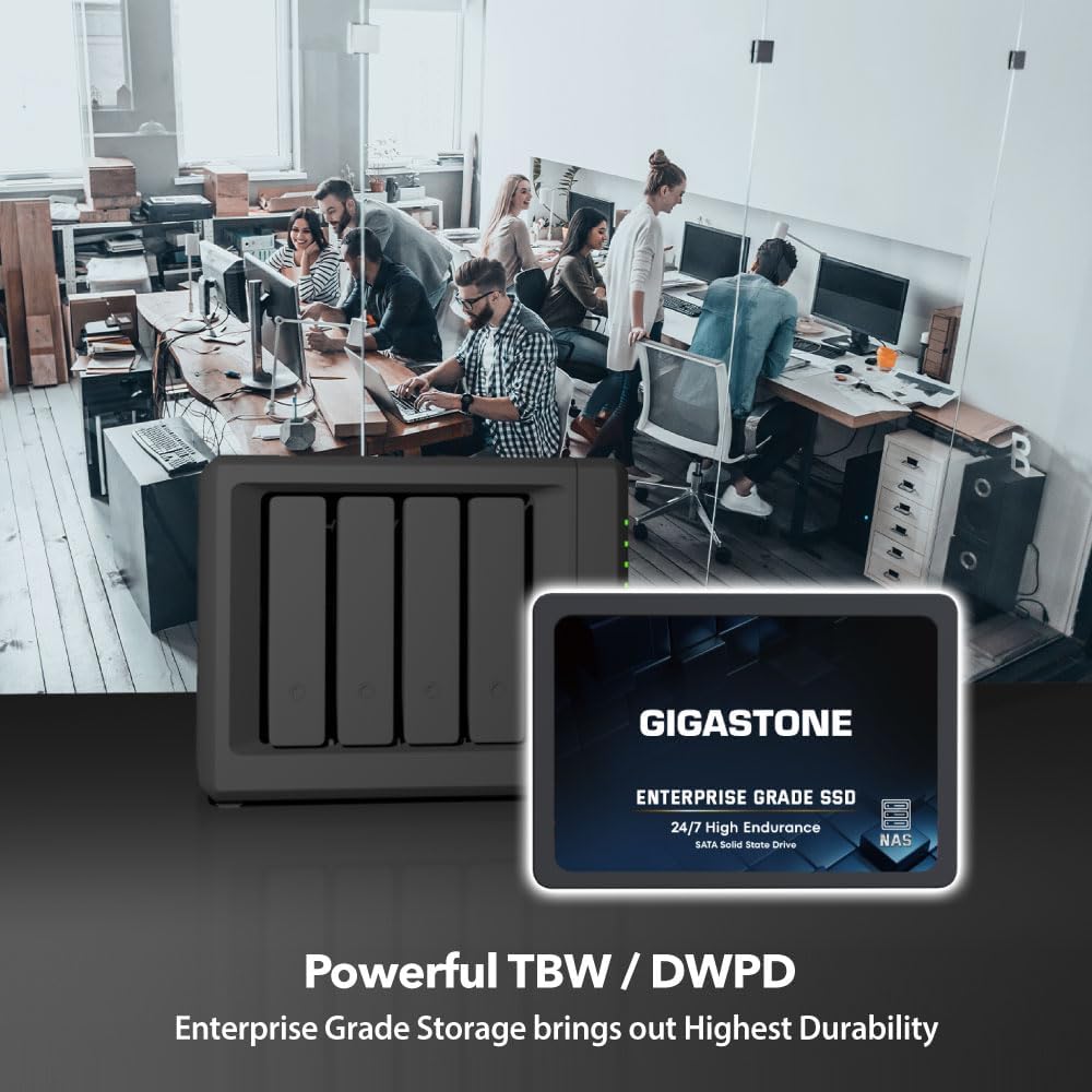 Gigastone Enterprise 4TB NAS SSD (2-Pack) 24/7 High Endurance Business Server Personal Cloud Data Center NVR RAID Rugged 2.5 SATA III Internal Solid State Drive 3D NAND SLC Cache Memory Expansion