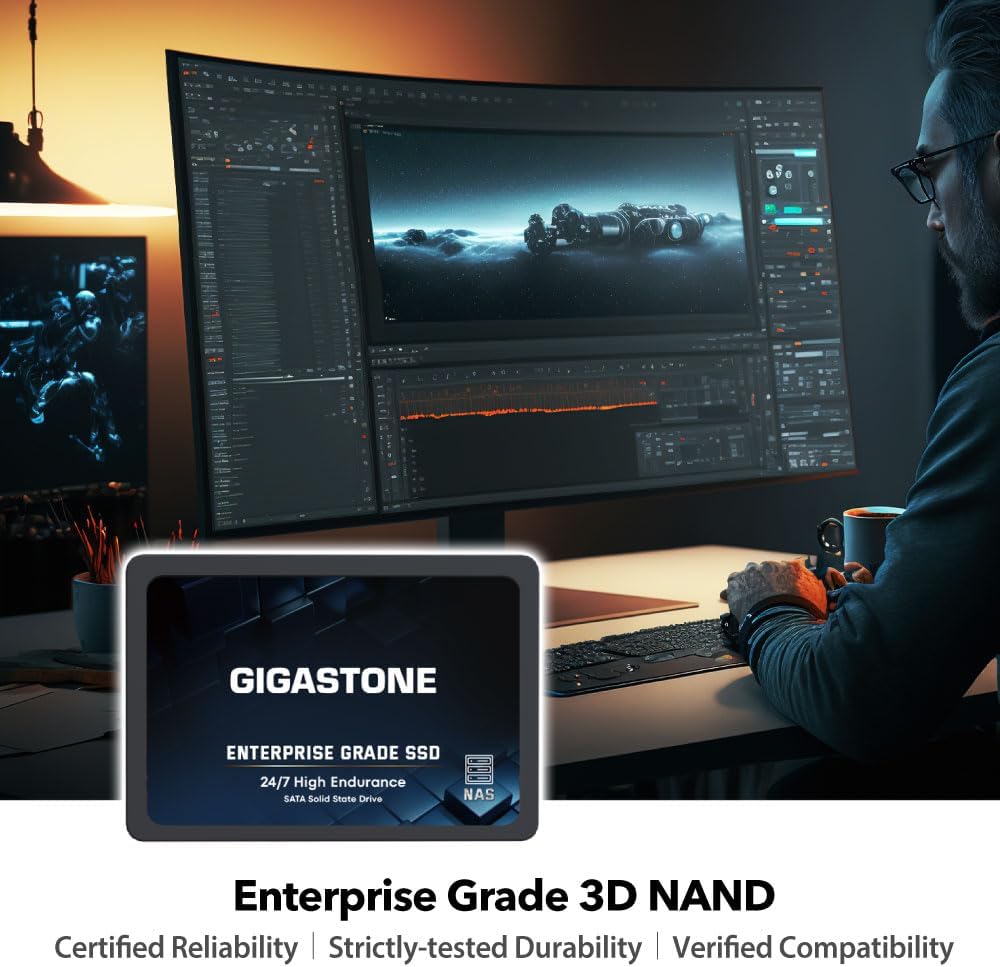Gigastone Enterprise 4TB NAS SSD (2-Pack) 24/7 High Endurance Business Server Personal Cloud Data Center NVR RAID Rugged 2.5 SATA III Internal Solid State Drive 3D NAND SLC Cache Memory Expansion