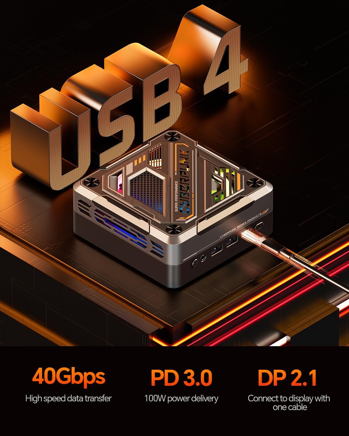 GOD88 AMD Ryzen 7 8845HS Mini Gaming PC(8C/16T/ up to5.1Ghz), Mini PC 32GB RAM 1T NVME SSD with W11 PRO,Small PC Has Large Size Fan RGB Light, 2.5G LAN, 4K Display HDMI DP USB4