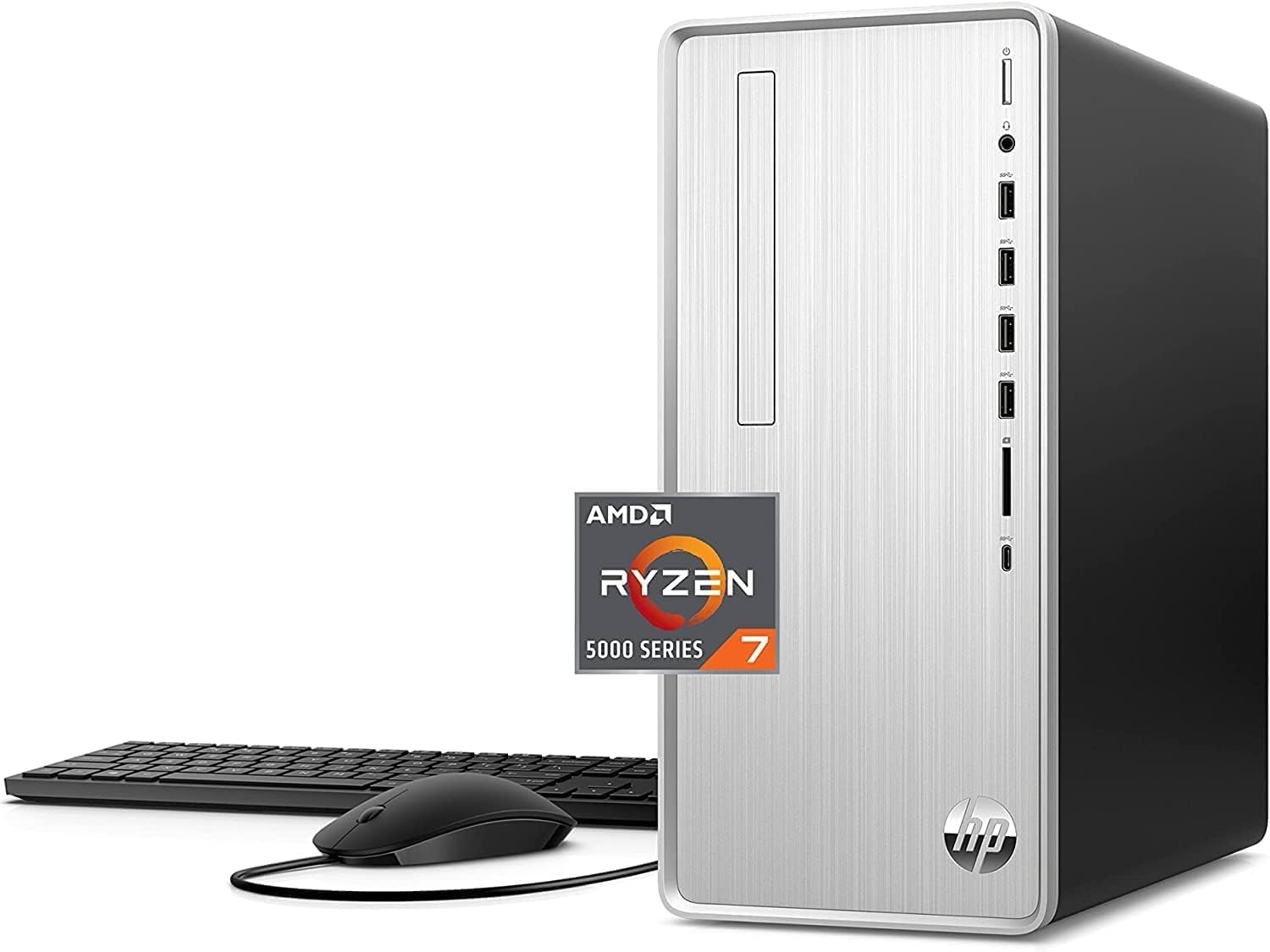 HP 2023 Newest Pavilion Desktop PC, AMD Ryzen 7 5700G (8 cores), 64GB RAM, 2TB SSD, 2TB HDD, AMD Radeon Graphics, Wi-Fi, Bluetooth, Keyboard and Mouse Combo, 9 USB Ports, Windows 11, Silver