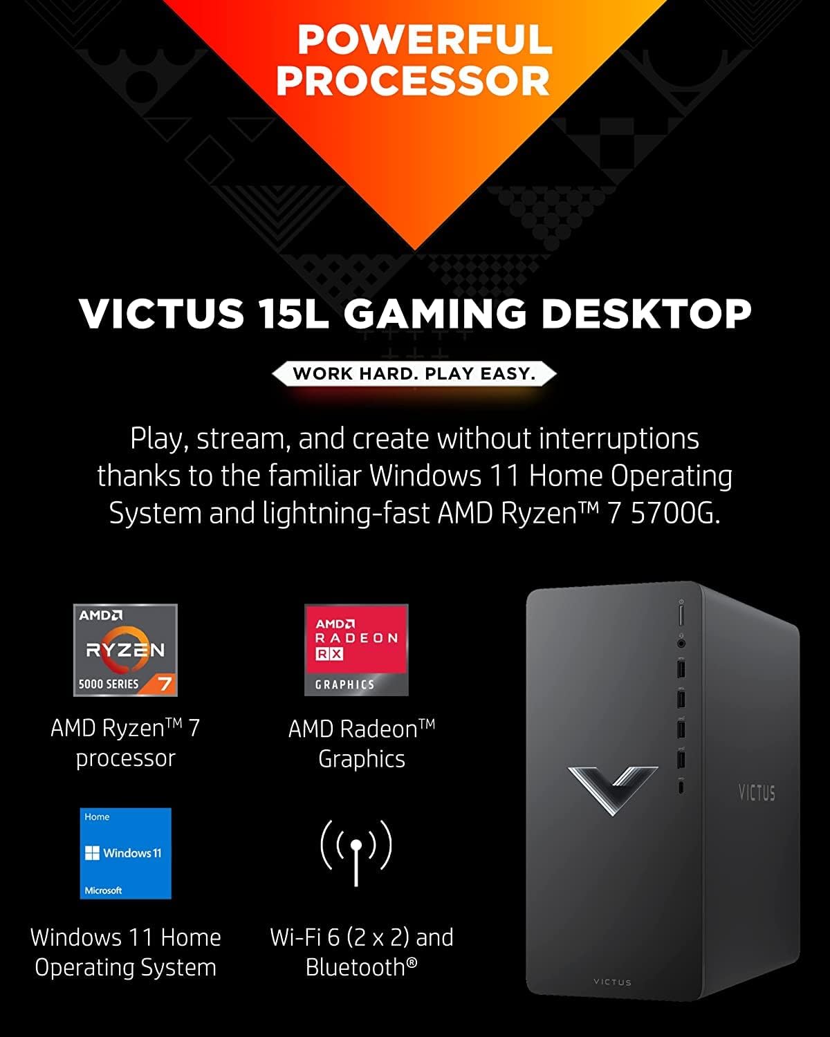 HP Victus 15L Gaming Desktop Computer AMD Octa-Core Ryzen 7 5700G Processor (Beats i7-10700) 64GB RAM 2TB SSD AMD Radeon RX 6600XT 8GB Graphic (NVIDIA RTX 3060) USB-C DiplayPort Win11Pro + HDMI Cable