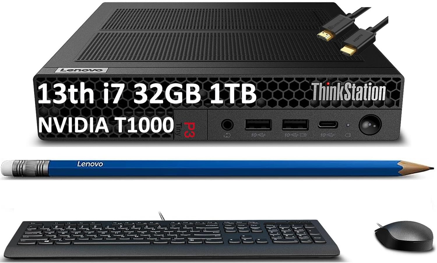 Lenovo 2024 ThinkStation P3 Tiny Workstation (Intel 13th Gen 16-Core i7-13700T, 32GB DDR5 RAM, 1TB SSD, NVIDIA T1000 8GB Graphics Card) Mini Business Desktop PC, 3-Year Warranty, IST Cable, Win 11 Pro