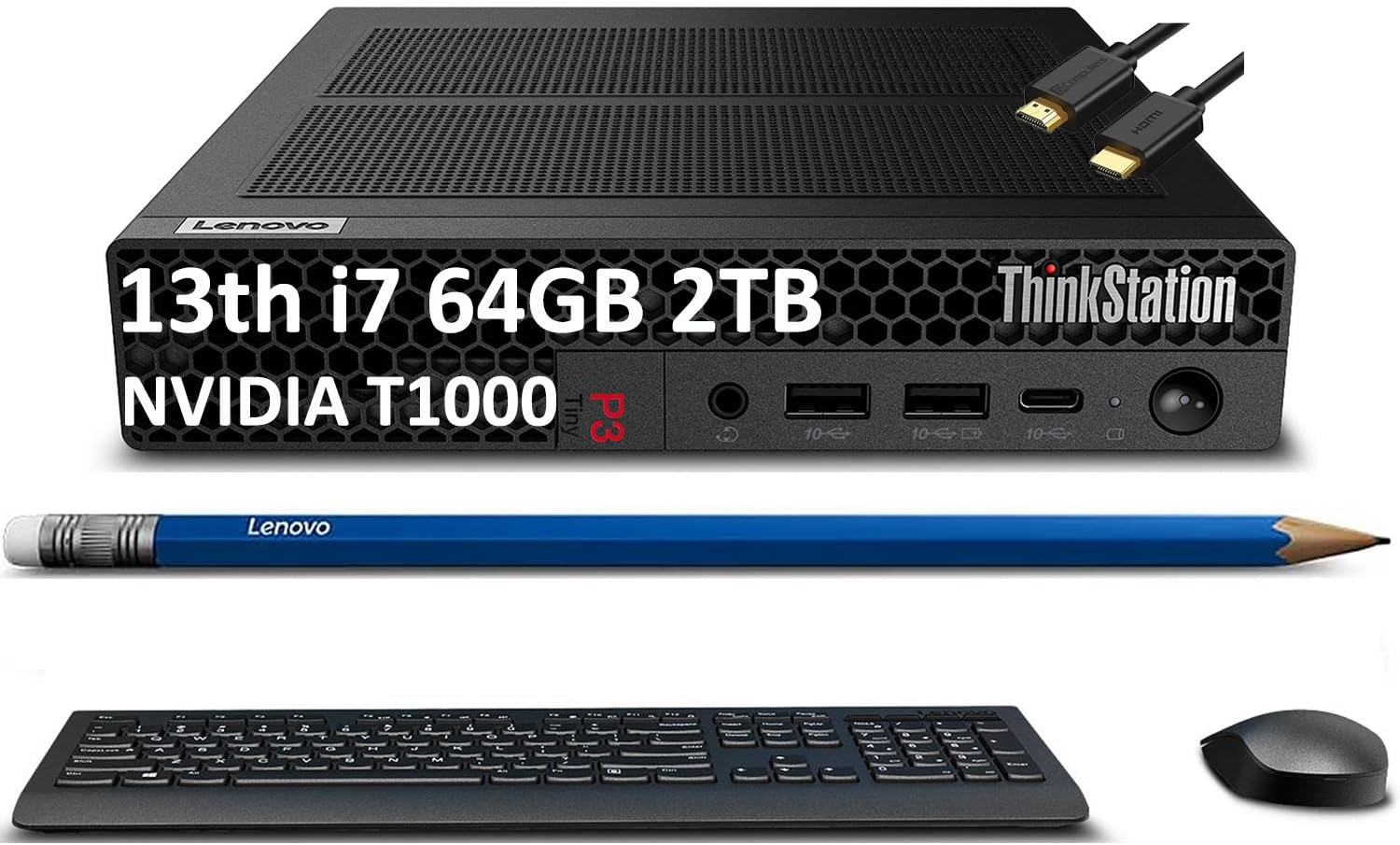 Lenovo 2024 ThinkStation P3 Tiny Workstation (Intel 16-Core i7-13700T, 64GB DDR5 RAM, 2TB SSD, NVIDIA T1000 8GB, Keyboard, Mouse) Mini Business Desktop PC, 3-Yr WTY, IST HDMI, DisplayPort, Win 11 Pro