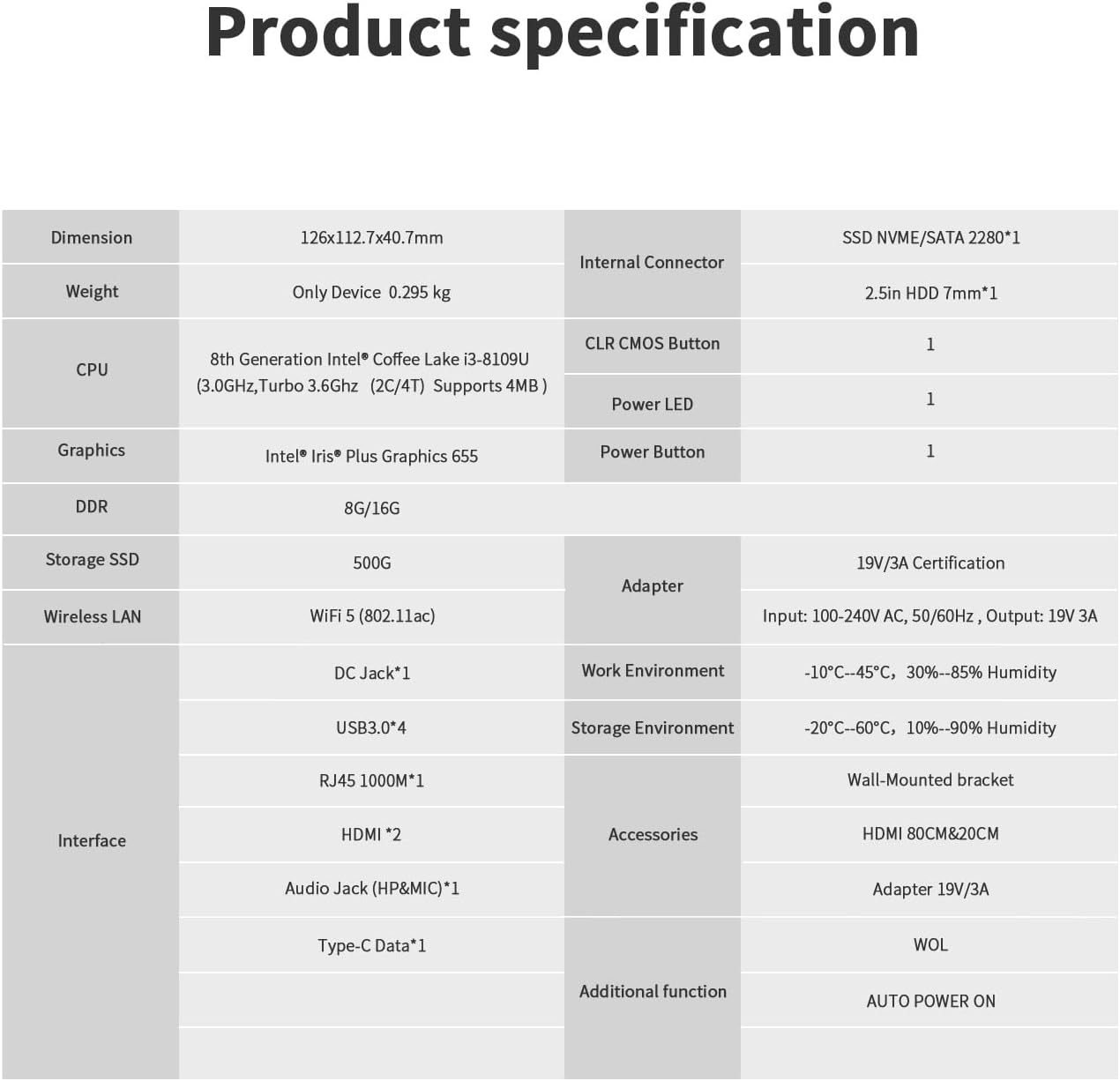 Micro PC Intel 8th Core i3-8109U (Up to 3.6GHz), I3 Mini PC with 16GB DDR4 RAM 500GB M.2 NVMe SSD Mini Gaming Computer, Support W11 Pro, 4K Dual HDMI, WiFi 5, BT 5.0