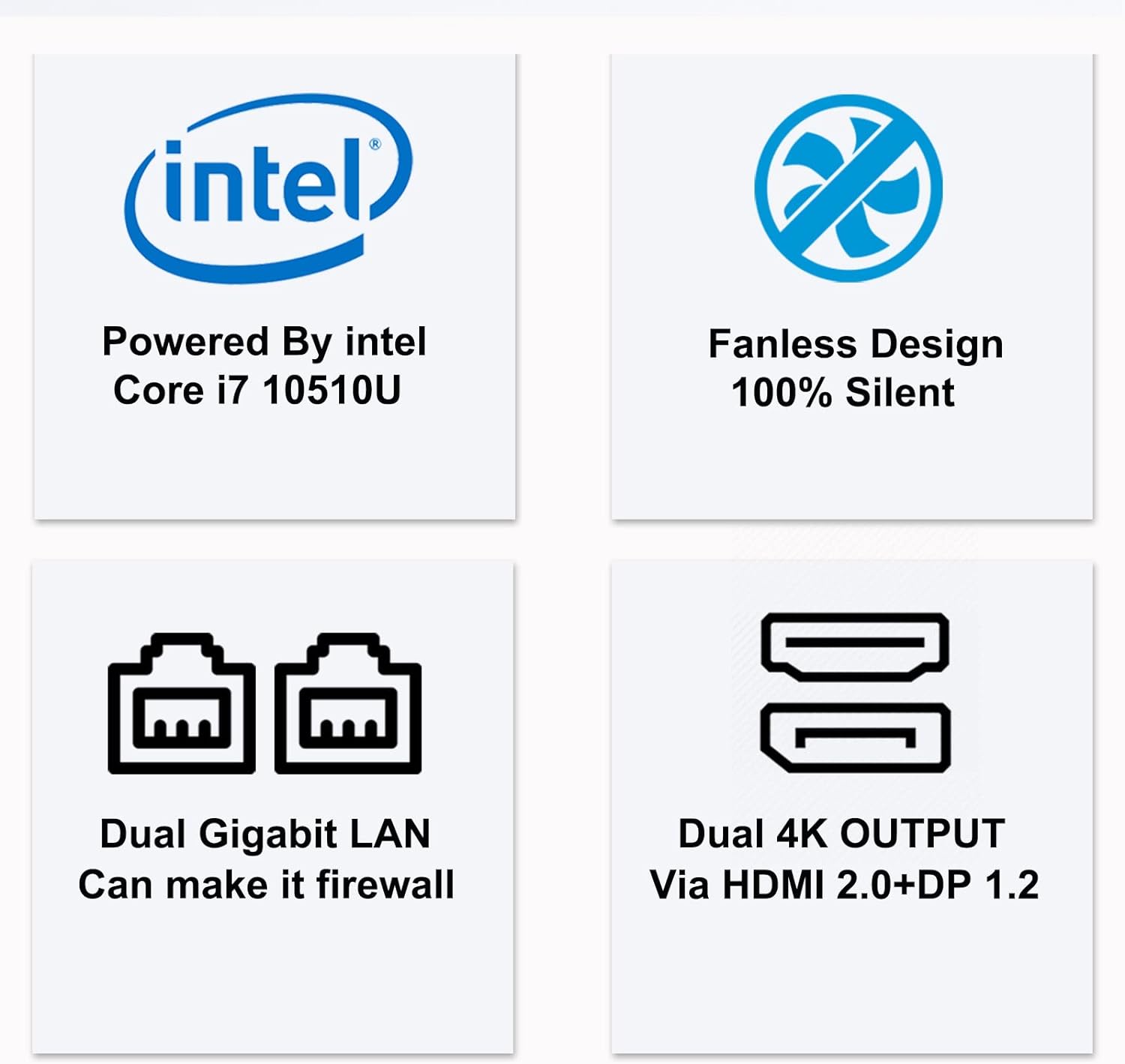 Mini PC Fanless,Intel Core i7 10510U (Up to 4.9GHZ),Windows 11 Pro/Linux, Slient Desktop Computer,16G DDR4 1TB NVME SSD, Metal Case,Dual Gigabit Ethernet,Support Auto Power on