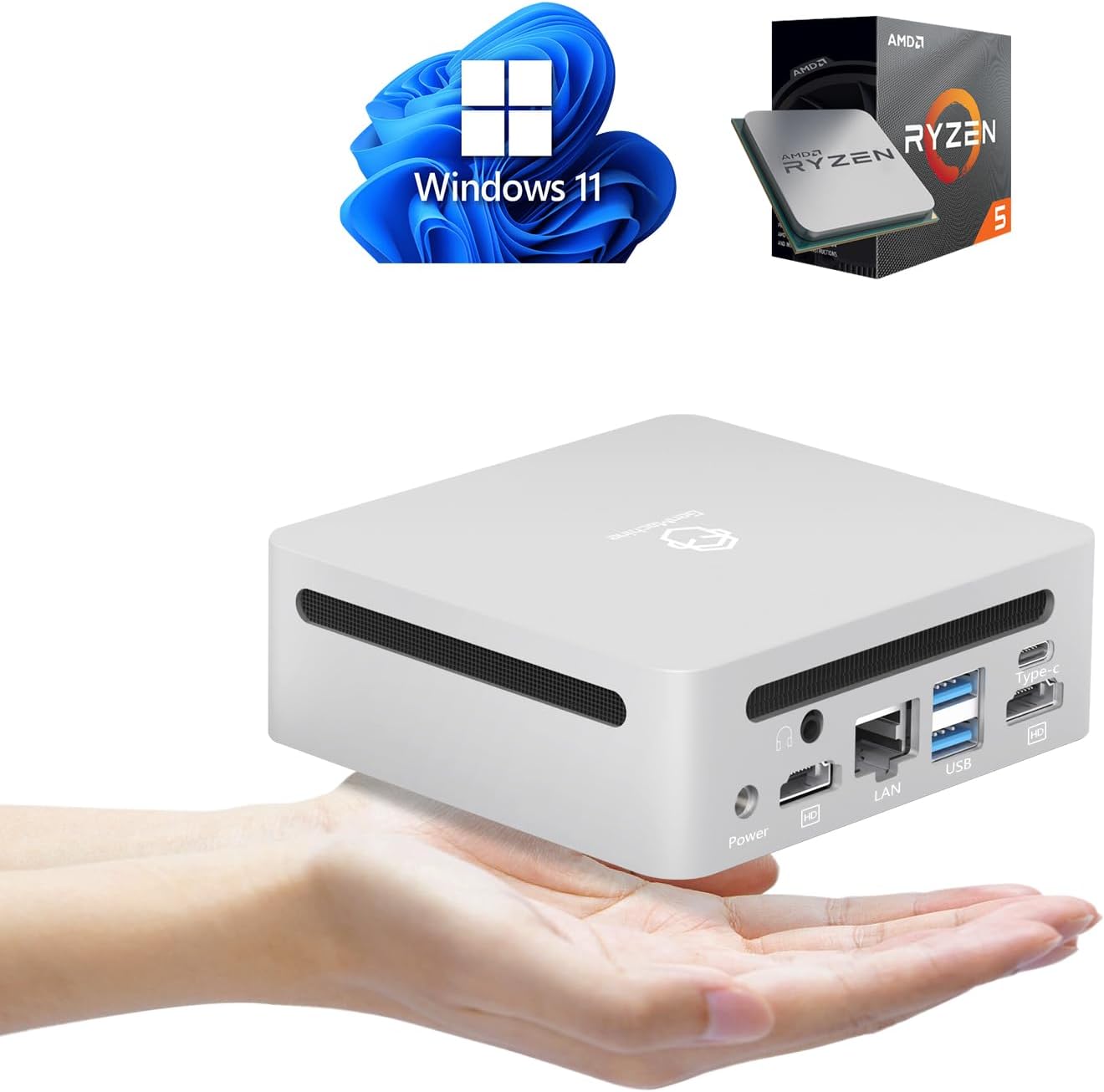 Mini PC Windows 11, HTPC, Media Server, Small Desktop Computer, AMD Ryzen 5 4500U up to 4.0 GHz, 16GB DDR4, 512GB SATA  M.2 NVMe for Office, Home, Design, Game use