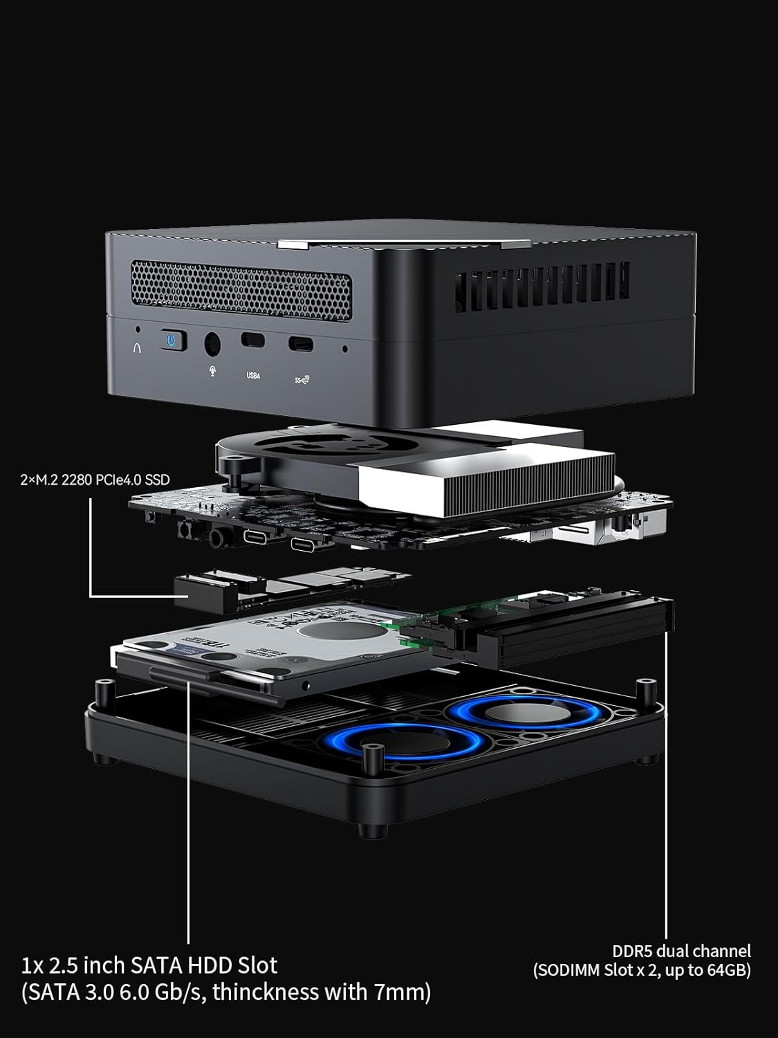 MINISFORUM Mini PC UM780 XTX Barebone with AMD Ryzen 7 7840HS PCIe SSD 4.0 Mini Desktop PC,HDMI2.1/DP/2xUSB4,Oculink Port,2 x RJ45 2.5 G,4XUSB Port,WIFI6E  BT5,NO RAM,NO SSD,with VESA Mount