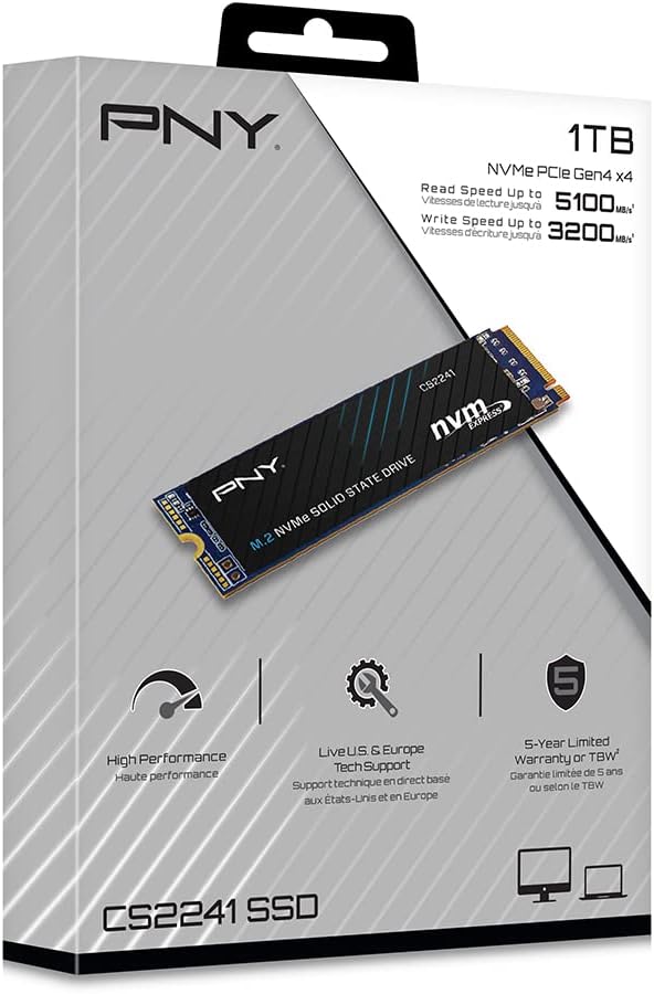 PNY CS2241 1TB M.2 NVMe Gen4 x4 Internal Solid State Drive (SSD) - M280CS2241-1TB-RB