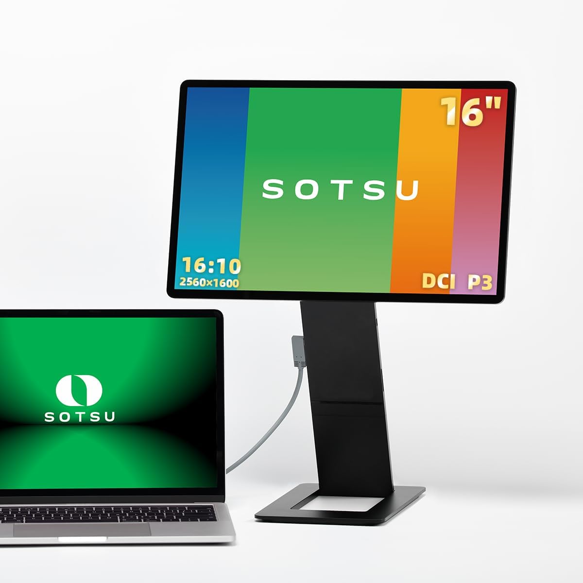 SOTSU Limited Edition FlipAction 16 Premium Portable Monitor | Pivot Rotate | 2560x1600 QHD P3 | Full Metal CNC | Incl. Stand | USB-C or HDMI | Perfect Match for Macs and Windows | 2-yr Warranty