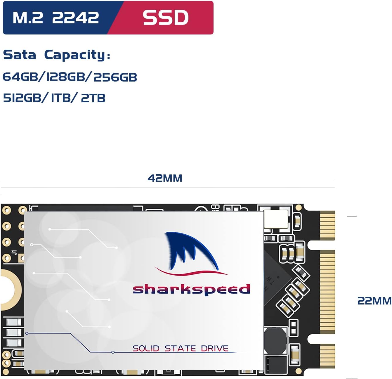 SSD 1TB M.2 2242 NGFF Plus Internal M2 SSD 3D NAND SATA III 6 Gb/s, Solid State Drive for Notebooks Desktop PC (M.2 2242 1TB)