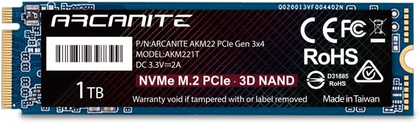 SSD 1TB PCIe Gen 3.0 x 4 NVMe Internal M.2 2280