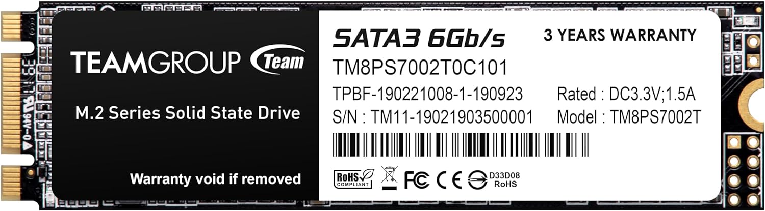 TEAMGROUP MS30 2TB with SLC Cache 3D NAND TLC M.2 2280 SATA III 6Gb/s Internal Solid State Drive SSD (Read/Write Speed up to 550/500 MB/s) Compatible with Laptop  PC Desktop TM8PS7002T0C101