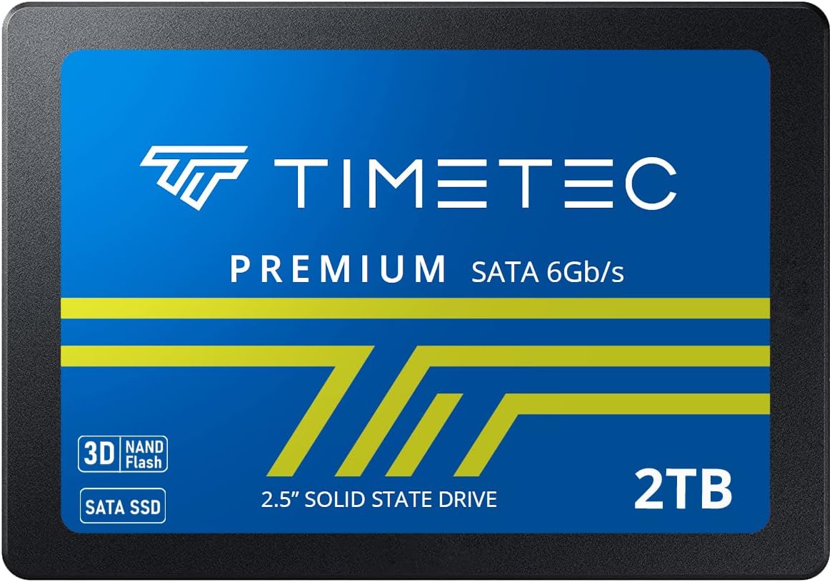 Timetec 2TB SSD 3D NAND QLC SATA III 6Gb/s 2.5 Inch 7mm (0.28) Read Speed Up to 550 MB/s SLC Cache Performance Boost Internal Solid State Drive for PC Computer Desktop and Laptop (2TB)