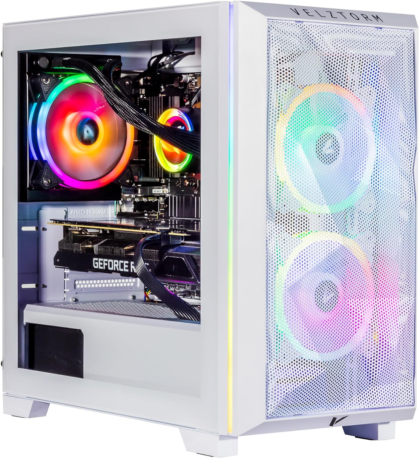 Velztorm White Mini Pilum Gaming Desktop PC (AMD Ryzen 7 5700X 3.40Ghz, GeForce RTX 3060 12GB, 16GB DDR4, 1TB PCIe NVMe SSD + 1TB HDD (3.5), 120mm AIO, 750W PSU, AC WiFi, Win 10 Pro) VELZ0093