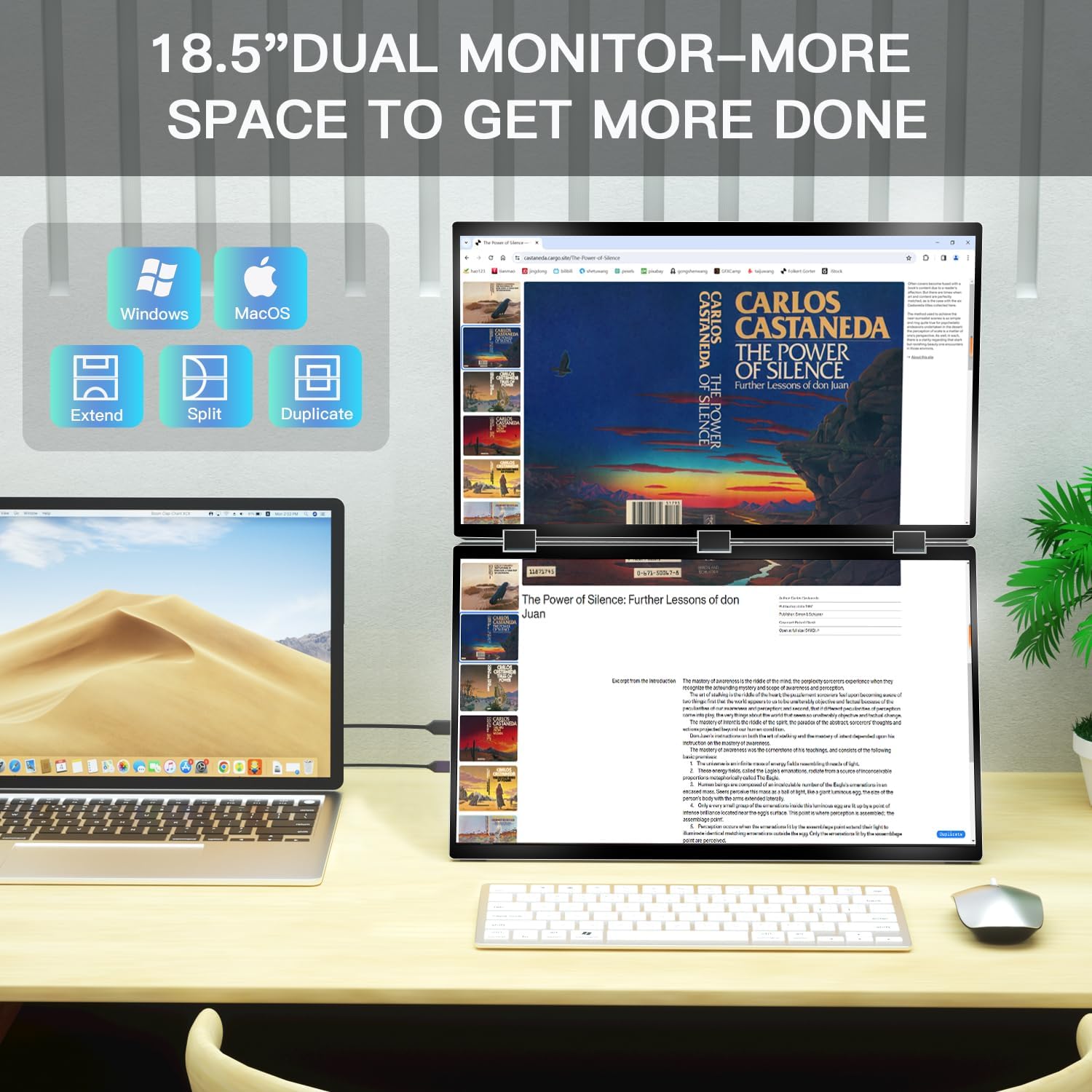 Virzen Triple Screen Extender 120hz 18.5” Portable FHD 1080P Monitor Folding Stacked Travel Monitor Automatic Rotation for Windows Mac OS Kickstand VESA Mountable (VE01)