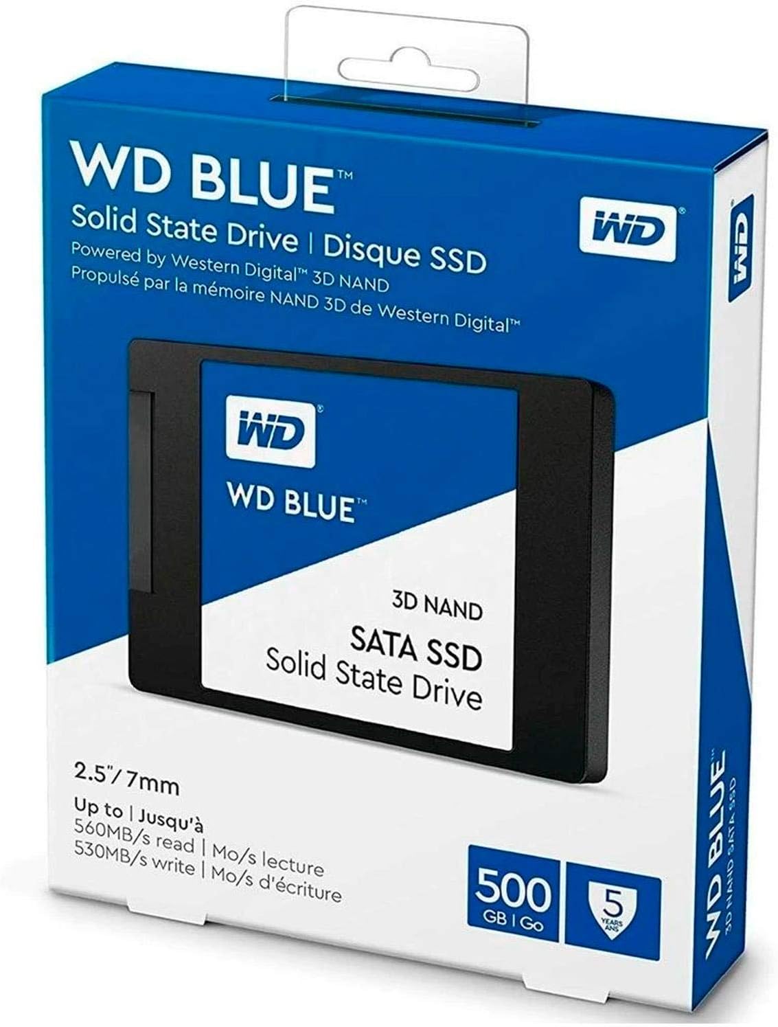 Western Digital 500GB WD Blue 3D NAND Internal PC SSD - SATA III 6 Gb/s, 2.5/7mm, Up to 560 MB/s - WDS500G2B0A, Solid State Drive