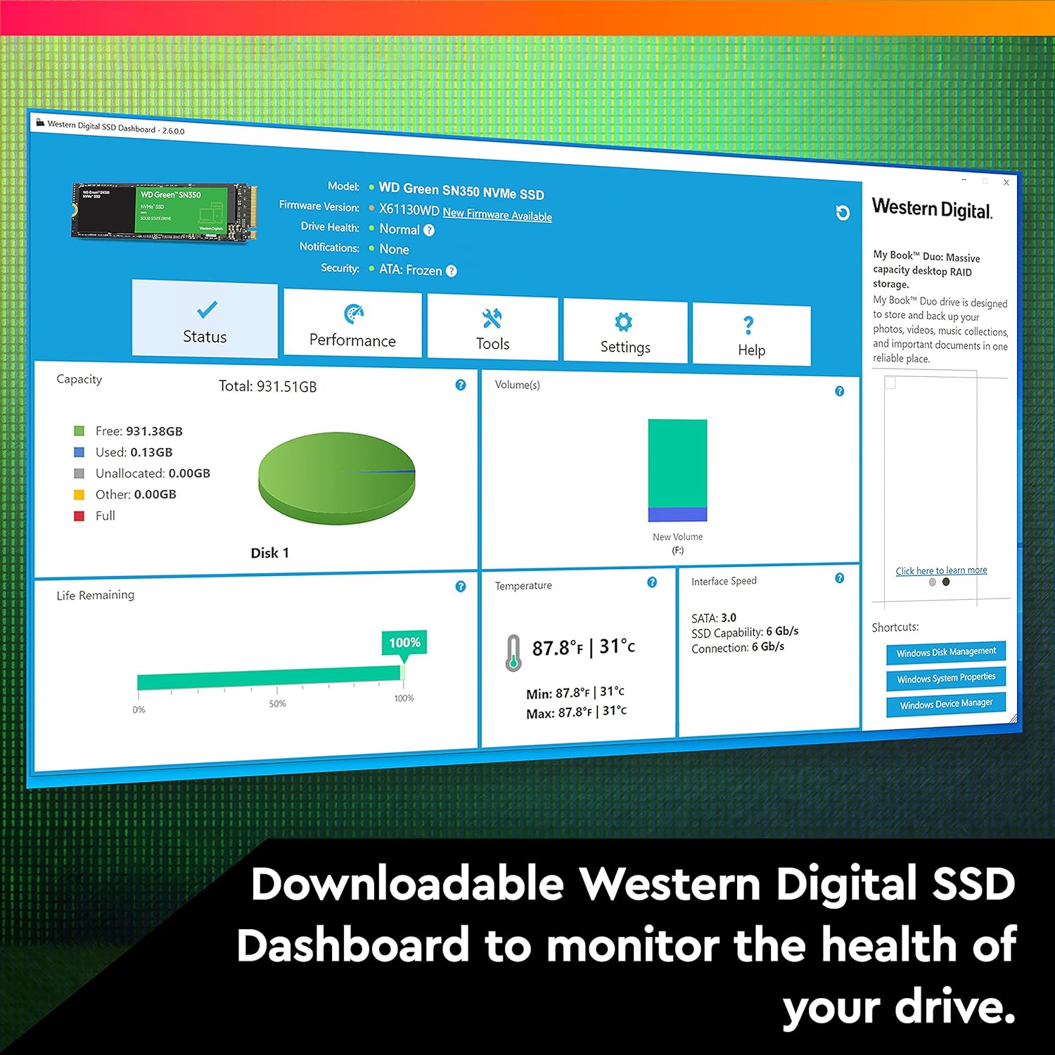 Western Digital 960GB WD Green SN350 NVMe Internal SSD Solid State Drive - Gen3 PCIe, M.2 2280, Up to 2,400 MB/s - WDS960G2G0C